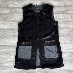 ONLY Sleeveless Eye & Hook Closure Faux Fur Long Vest Black Brown sz S